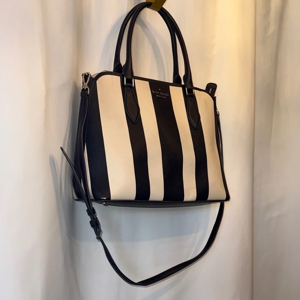 Kate Spade navy and White Striped Satchel